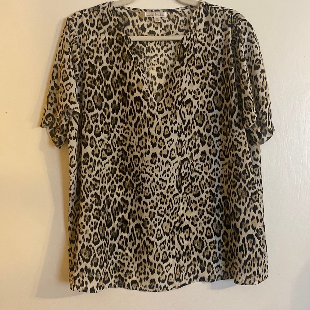 Leopard scalloped neckline blouse